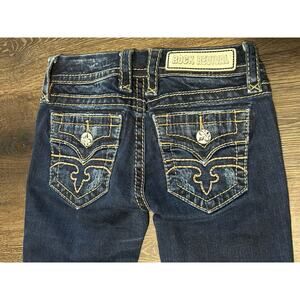 Rock Revival Jeans Womens Blue Easy Boot Flare Alivia Low Rise Dark Wash 24X31